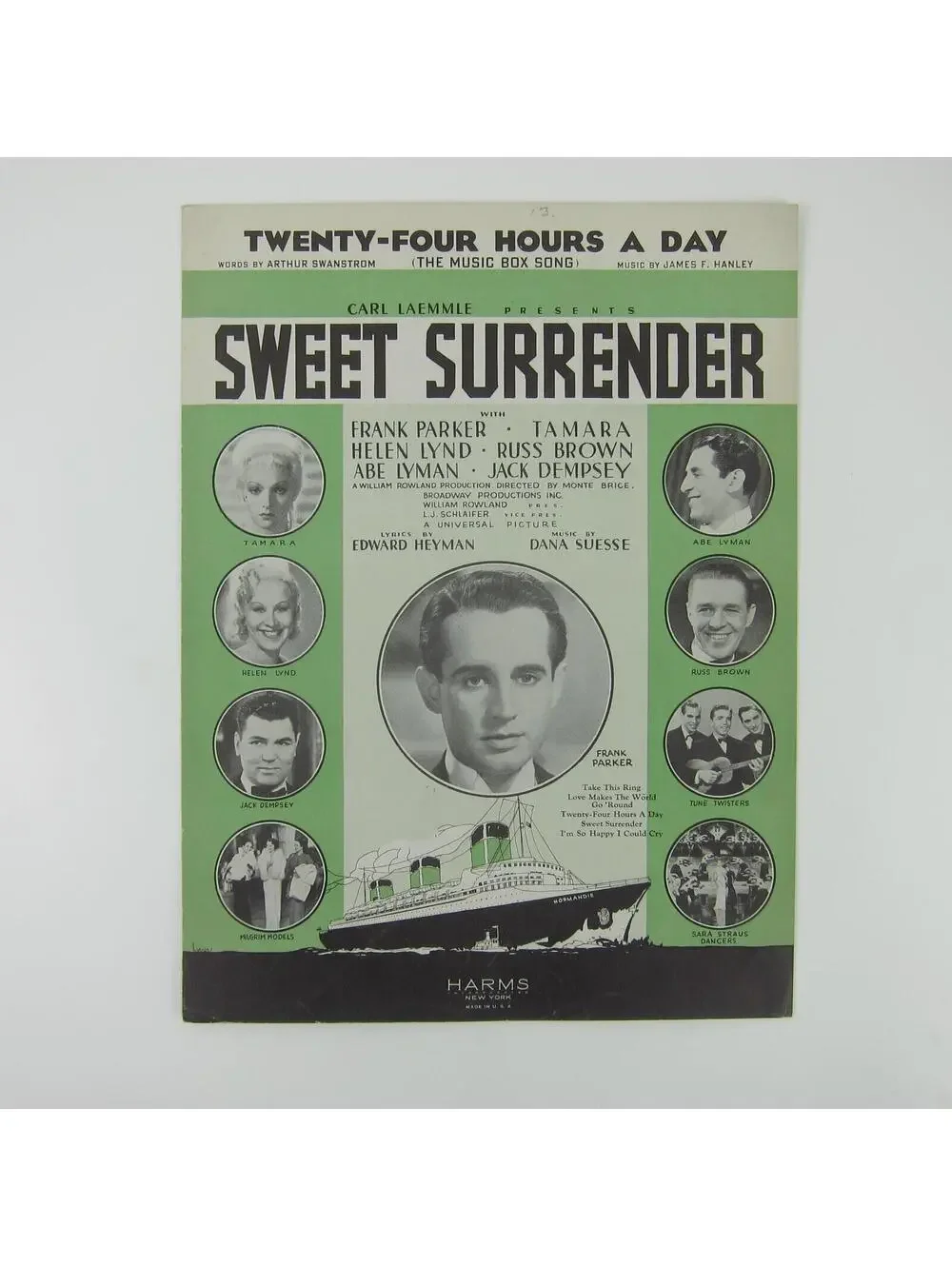 Sheet Music Twenty-Four Hours A Day Sweet Surrender Frank Parker Vintage 1935